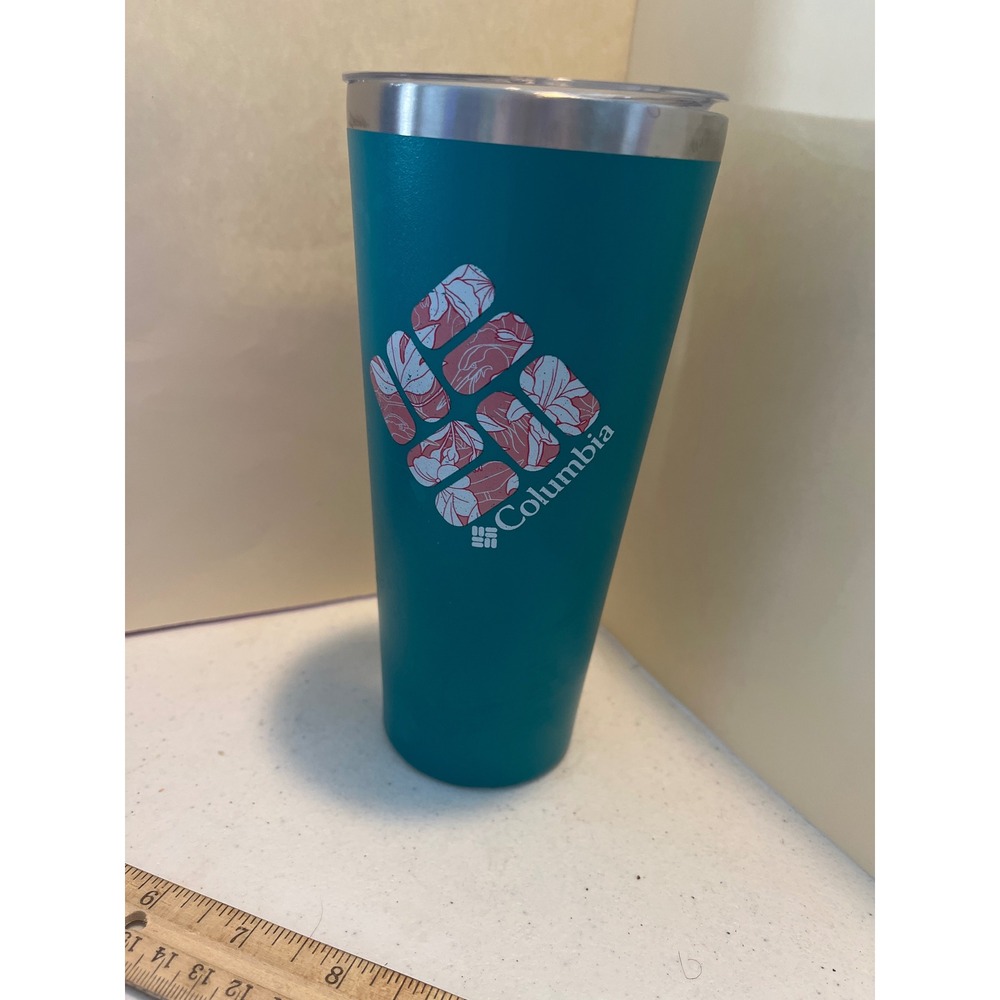 Columbia Teal Blue Floral Logo Insulated Stainless Steel Tumbler with Lid 24oz